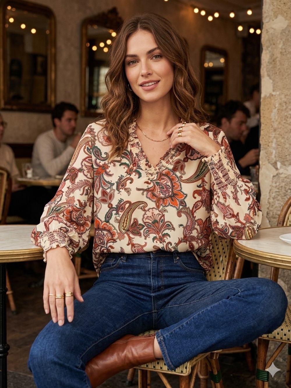 NWT Alex & Lili Boho Paisley Peasant Blouse XL